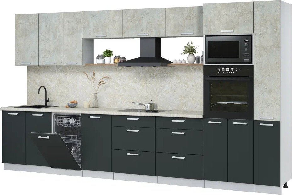 

Готовая кухня Интерлиния Мила Лайт 3.8-ПМ3 (бетон лайт/антрацит/опал светлый)