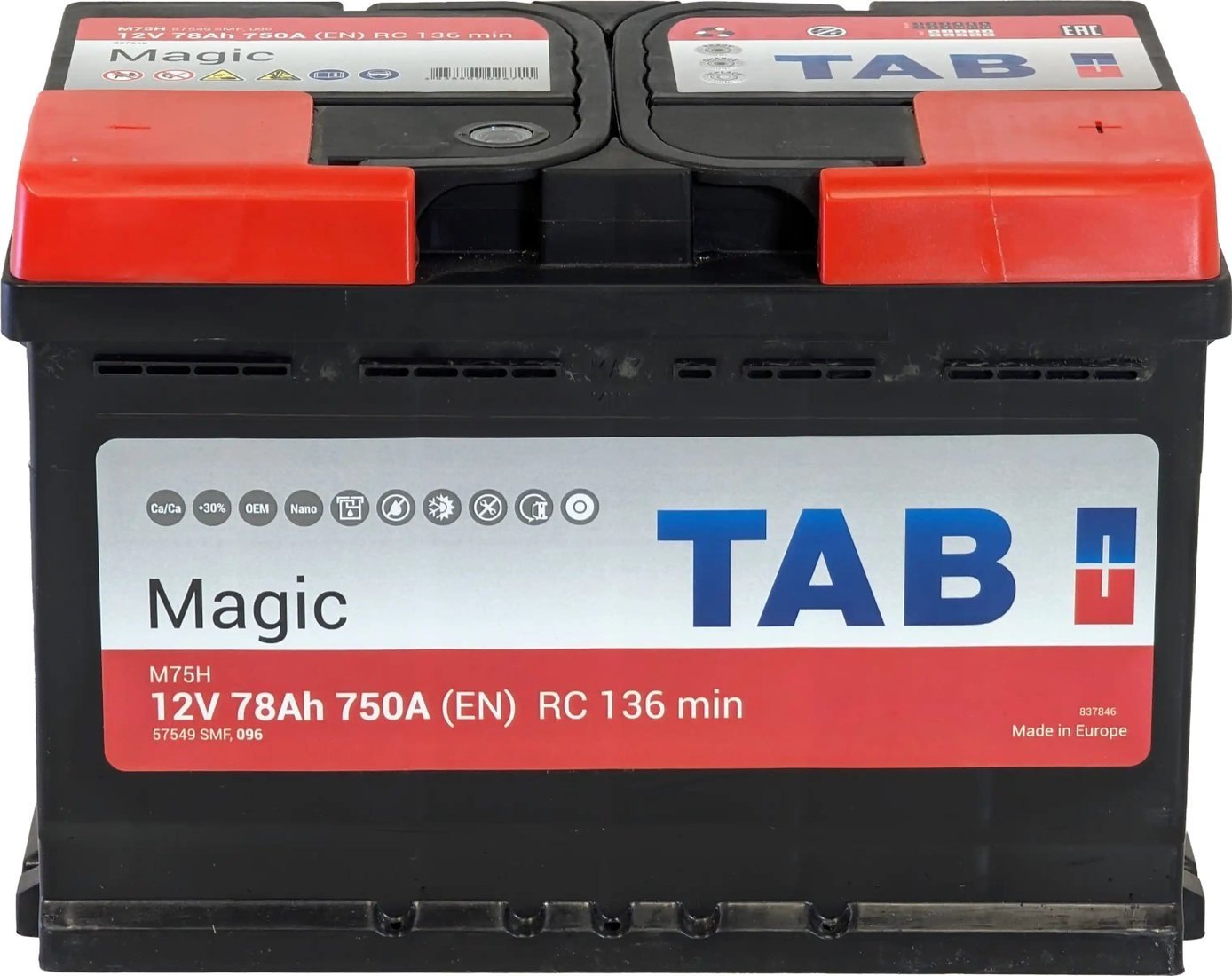 

Автомобильный аккумулятор TAB Magic R+ (78 А·ч)