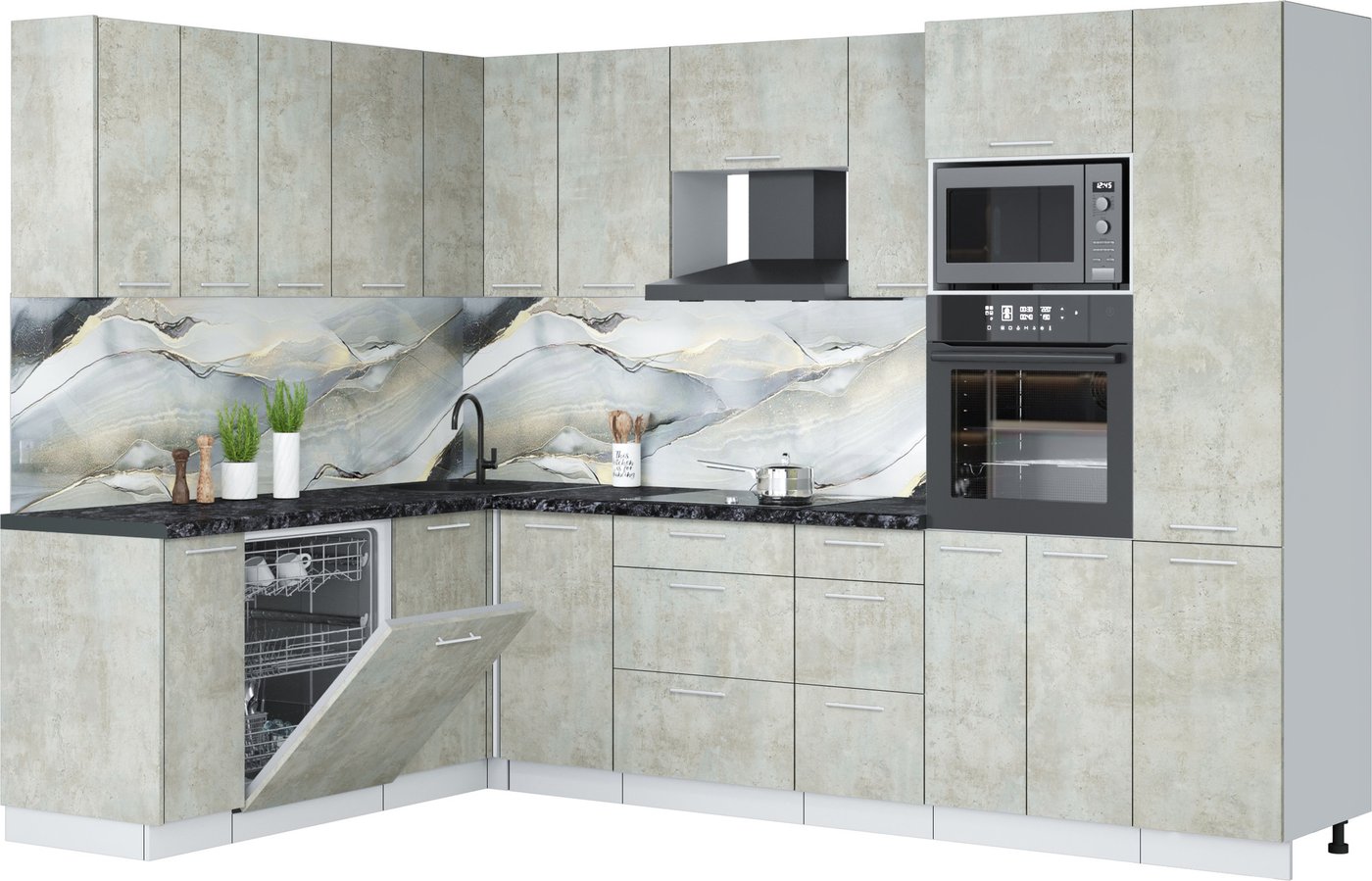 

Готовая кухня Интерлиния Мила Лайт 1.896х2.98 (бетон лайт/бетон лайт/кастилло темный)