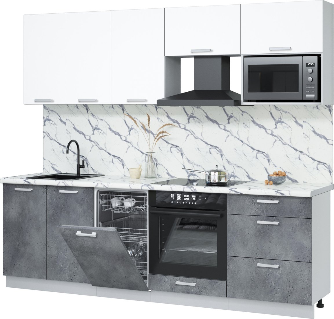 

Готовая кухня Интерлиния Мила Лайт 2.45-ПМ4 (белый платинум/бетон портленд/белый гранит)