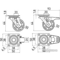 Колесо мебельное GTV 50мм полиуретановое на металлической площадке (прозрачный)