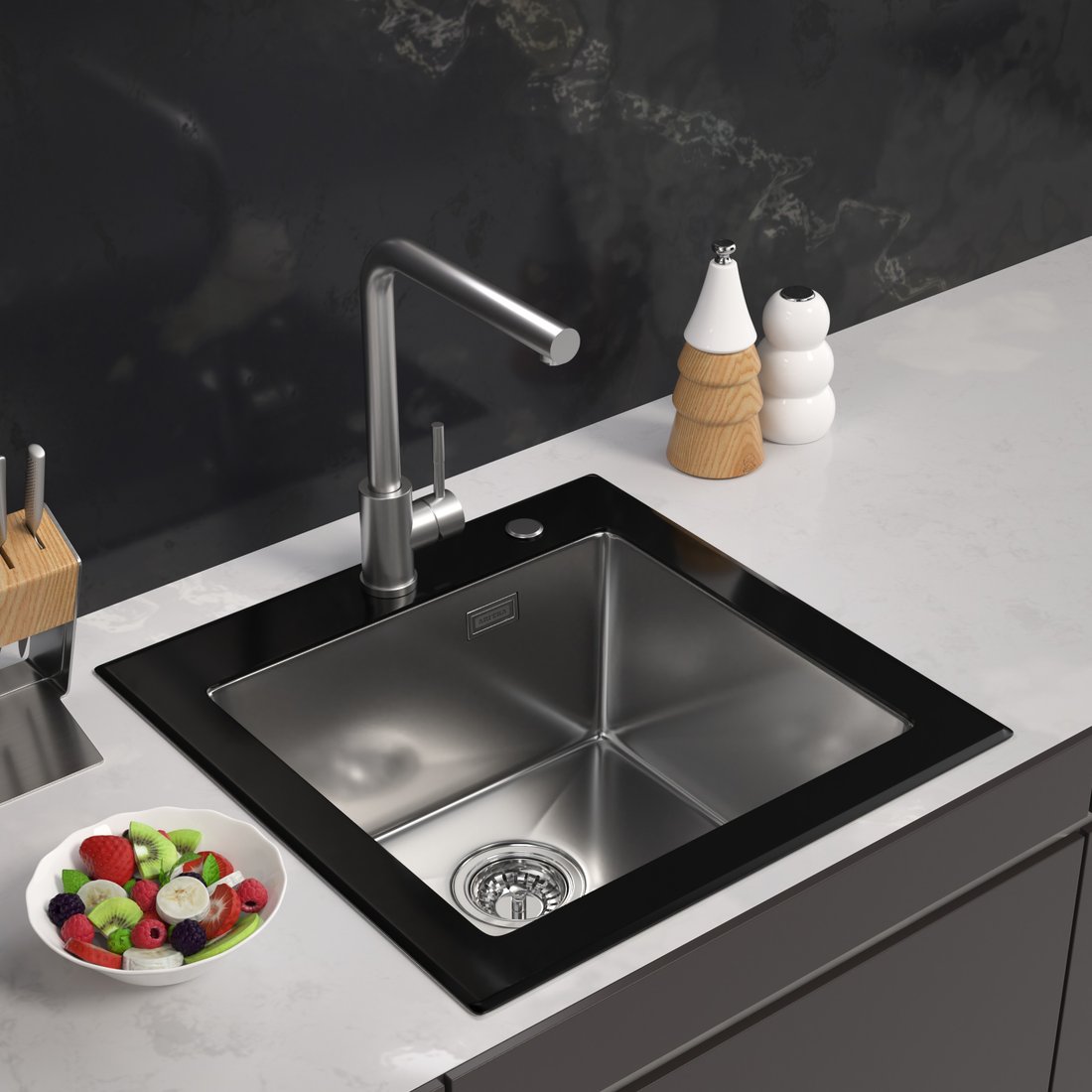 

Кухонная мойка ARFEKA ECO AR 500*500 GS BLACK GLASS + SATIN