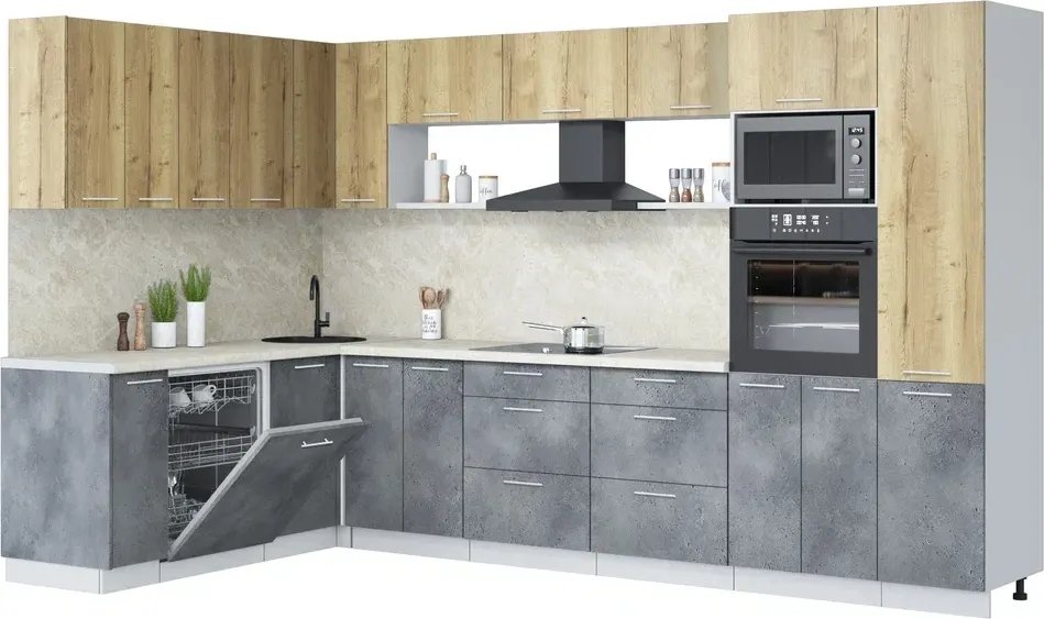 

Готовая кухня Интерлиния Мила Лайт 1.896х3.38 (дуб золотой/бетон портленд/опал светлый)