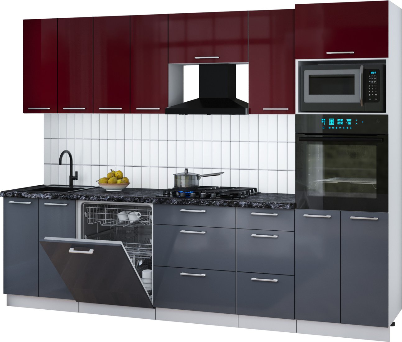 

Готовая кухня Интерлиния Мила Gloss 2.8-ПМ1 (асфальт глянец/бордовый глянец/кастилло темный)