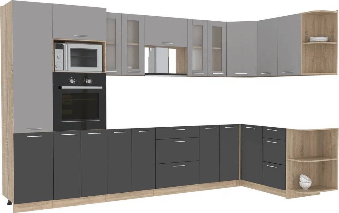 

Готовая кухня Интерлиния Мила 1.68x3.4 правая без столешницы (серебристый/антрацит)