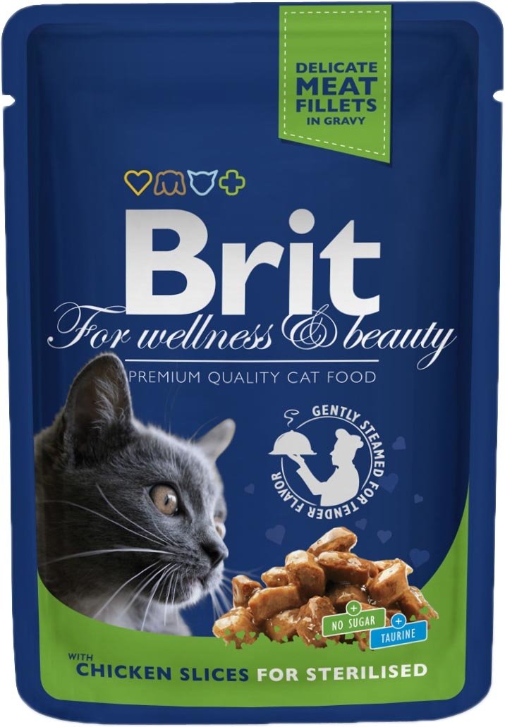 

Консервированный корм для кошек Brit Premium Cat Pouches Chicken Slices for Sterilised 0.1 кг