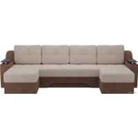 П-образный диван Лига диванов Сенатор 28924 (рогожка, бежевый/коричневый)