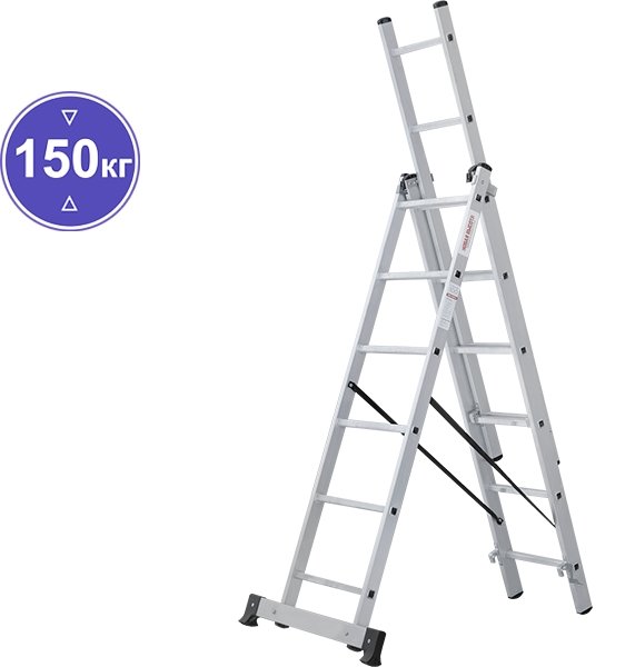 

Лестница-стремянка Новая высота NV 123 алюминиевая трёхсекционная 3x6 ступеней