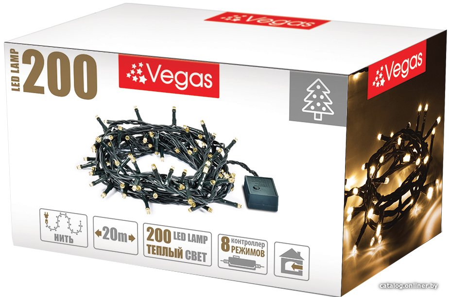 Светодиодная гирлянда Vegas Нить 55068 200 LED (белый теплый)