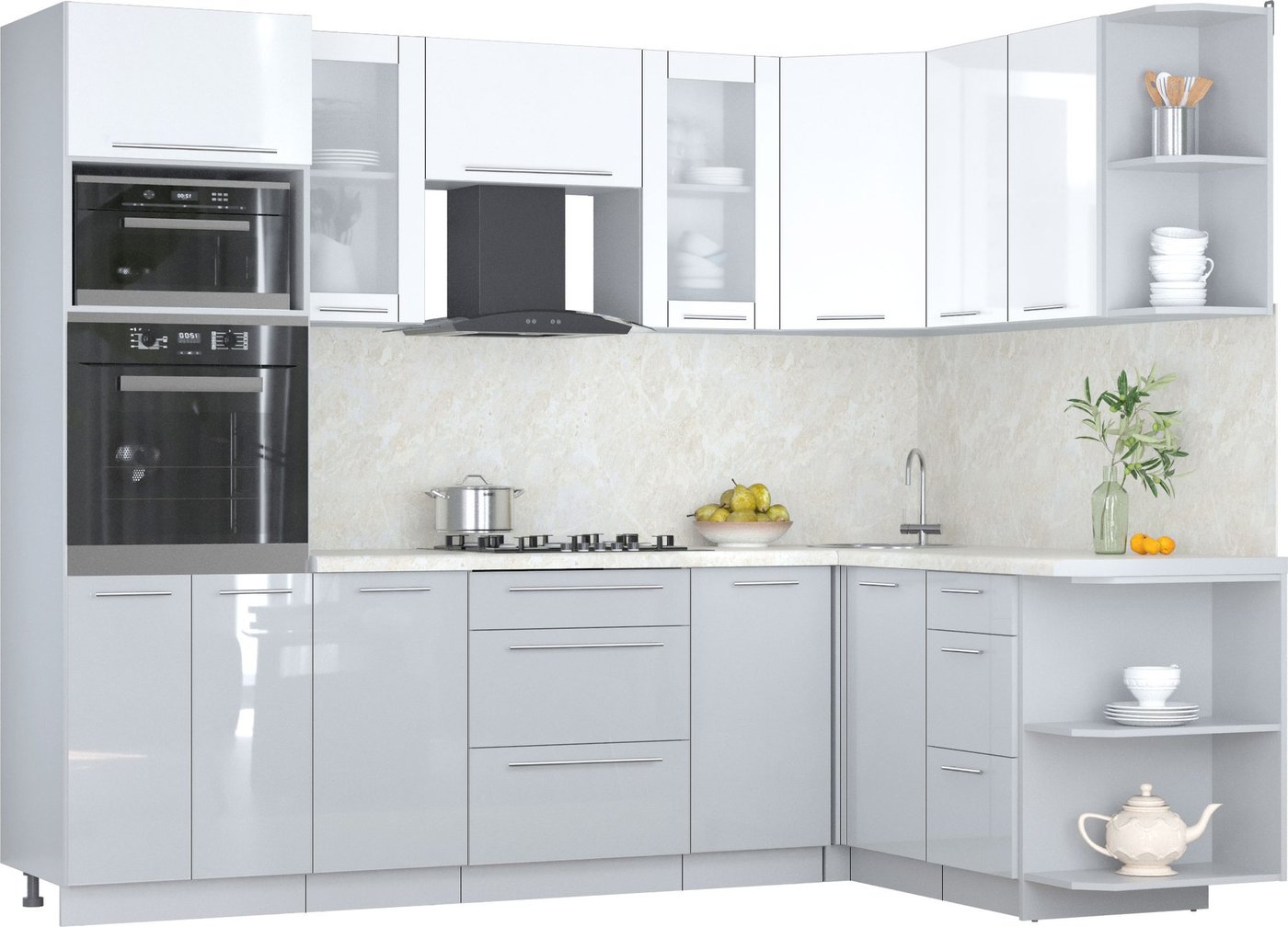 

Готовая кухня Интерлиния Мила Пластик 1.68x2.6 PR (белый глянец/туманный глянец/опал светлый)