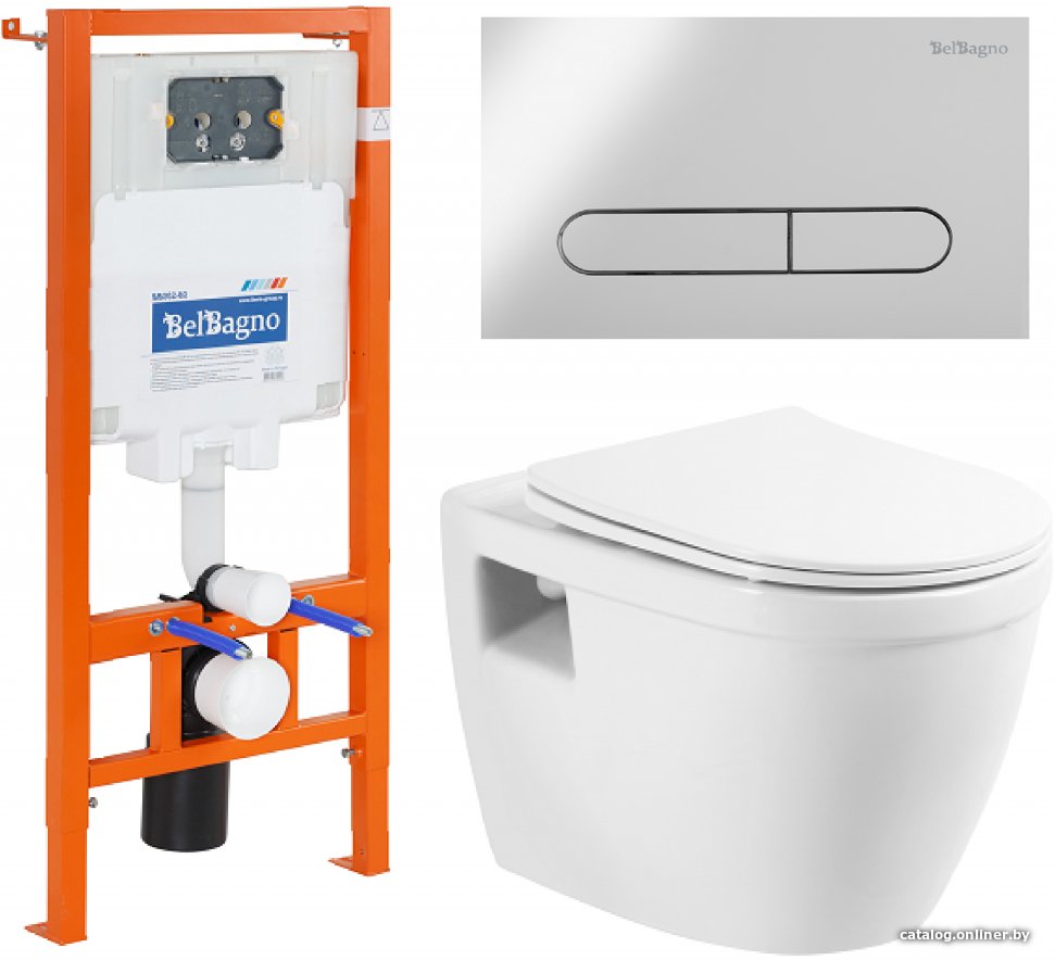 Унитаз подвесной BelBagno BB070CHR/SC/BB002-80/BB005-PR-CHROME