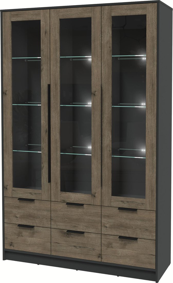 

Шкаф-витрина Интерлиния Концепт КТ-ШВ3 с подсветкой (дуб веллингтон/антрацит)