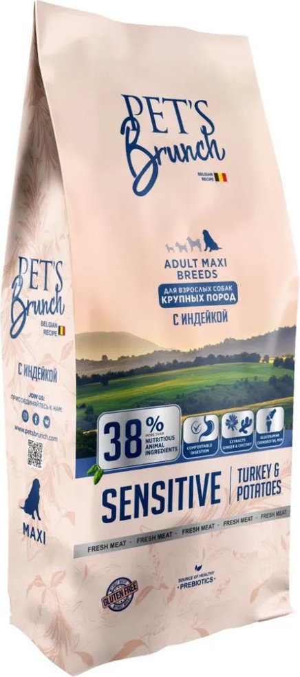 

Сухой корм для собак Pet's Brunch Sensitive для взрослых крупных пород с индейкой 11 кг