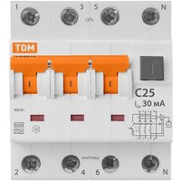 Дифференциальный автомат TDM Electric АВДТ-63/4P C25 30мА тип А SQ0202-0018 в Борисове