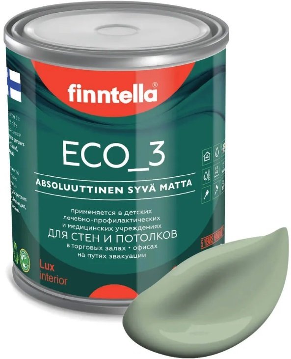 

Краска Finntella Eco 3 Wash and Clean Pastellivihrea F-08-1-9-LG138 9 л (хаки)