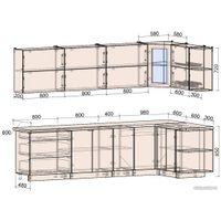 Готовая кухня Интерлиния Мила Матте 1.5x3.0 А правая (слоновая кость/мята/травертин серый)