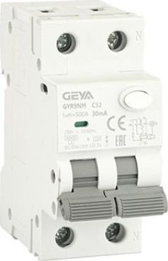 Дифференциальный автомат GEYA GYR9NM-C32-30mA 1P+N 32A C 6 kA 30mA A 2M GYR9NM1PC32A30