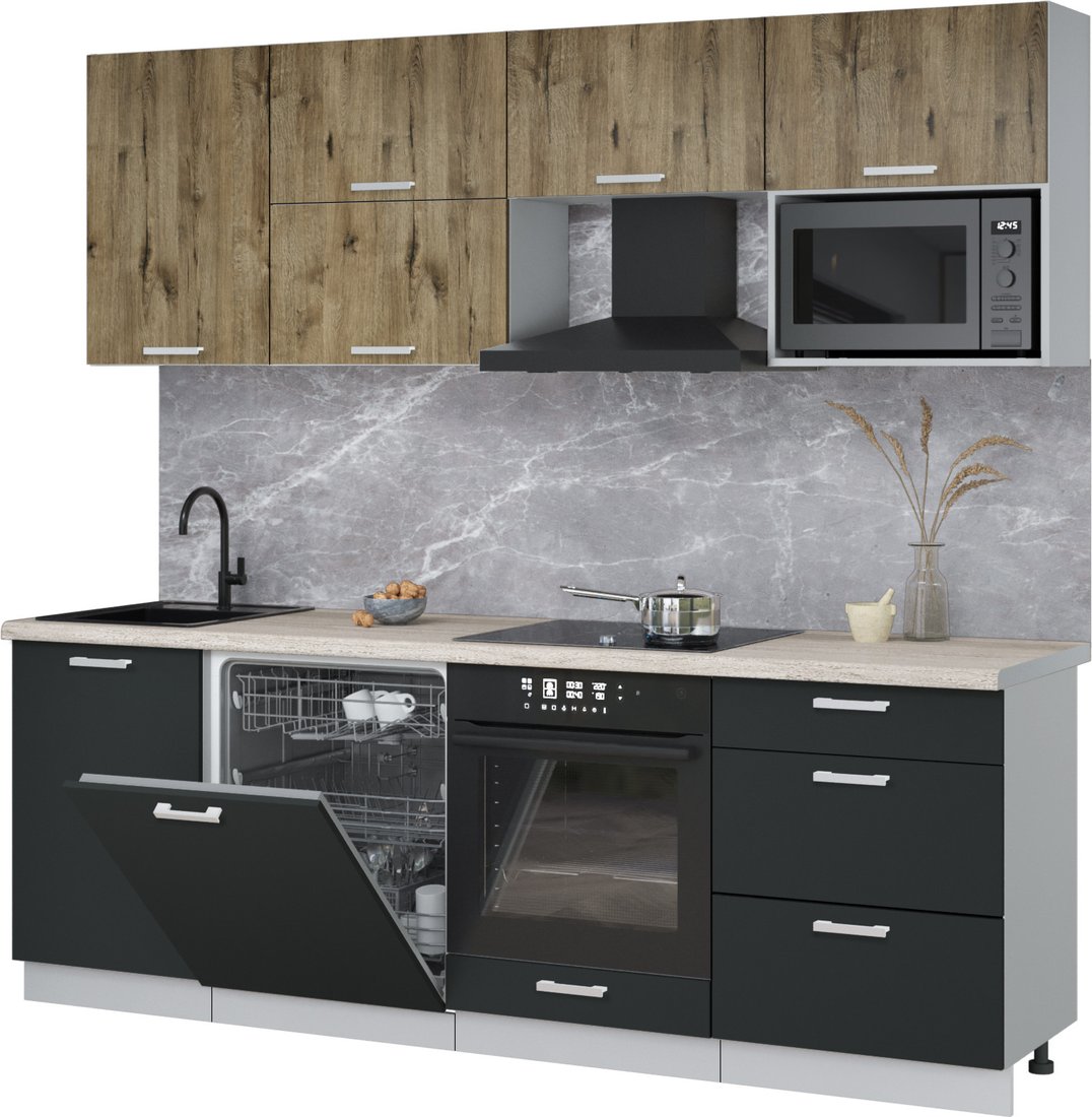 

Готовая кухня Интерлиния Мила Лайт 2.3-ПМ2 (дуб веллингтон/антрацит/травертин серый)