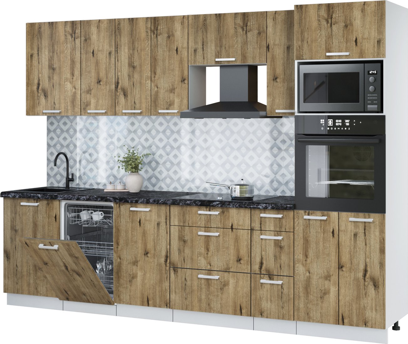 

Готовая кухня Интерлиния Мила Лайт 2.9-ПМ3 (дуб веллингтон/дуб веллингтон/кастилло темный)