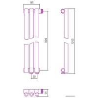 Стальной трубчатый радиатор Сунержа Эстет-0 EU50 правый 1200х135 3 секции (золото)