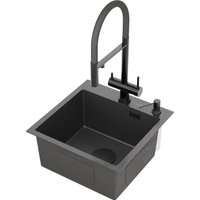 Кухонная мойка Roxen Snake 560220-45-BS PVD графит/текстурная поверхность (с ролл-матом и дозатором)