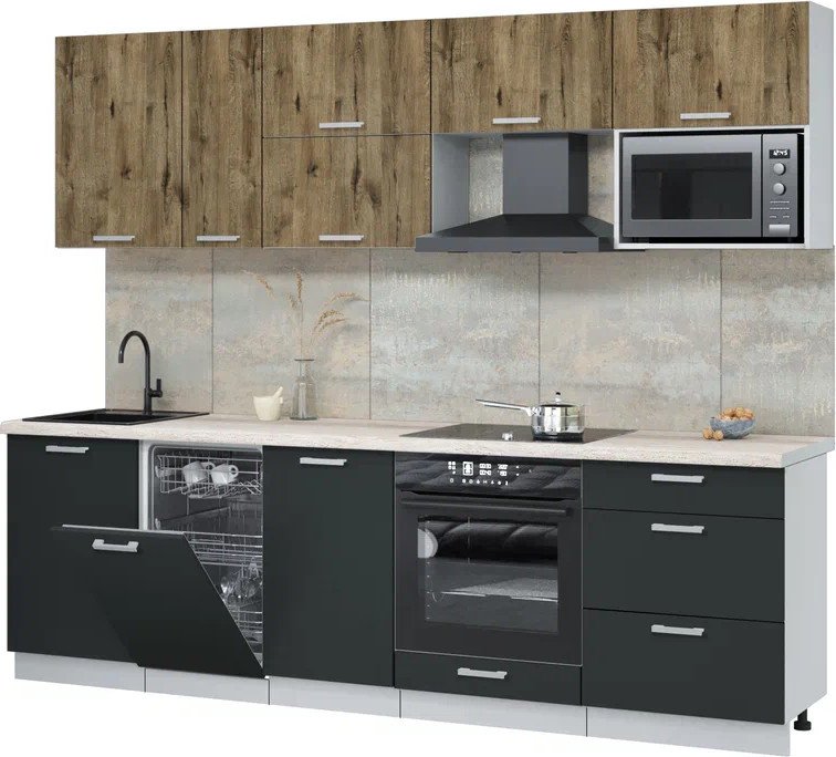 

Готовая кухня Интерлиния Мила Лайт 2.6-ПМ4 (дуб веллингтон/антрацит/травертин серый)