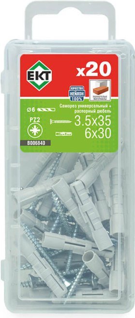 

Дюбель распорный ЕКТ 3.5x35 B006840 (20 шт, нейлон)