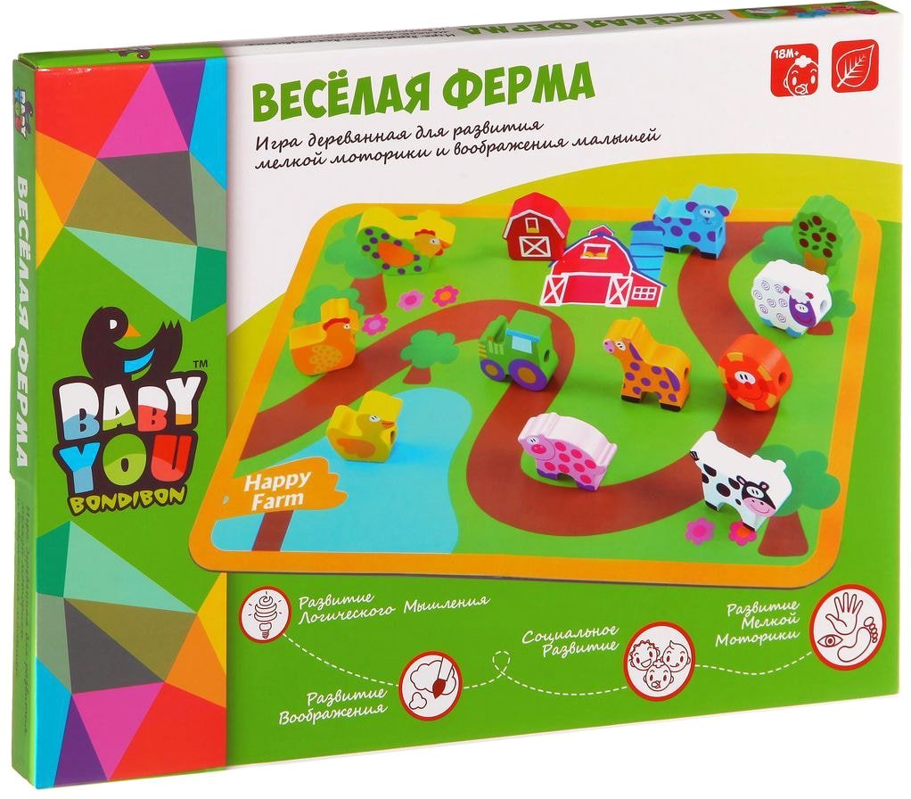 

Развивающая игрушка Bondibon Веселая Ферма Бусины для нанизывания ВВ1109-1