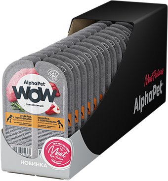 Консервированный корм для собак AlphaPet Wow Для щенков Нежные ломтики в соусе Индейка и потрошки 15x100 г