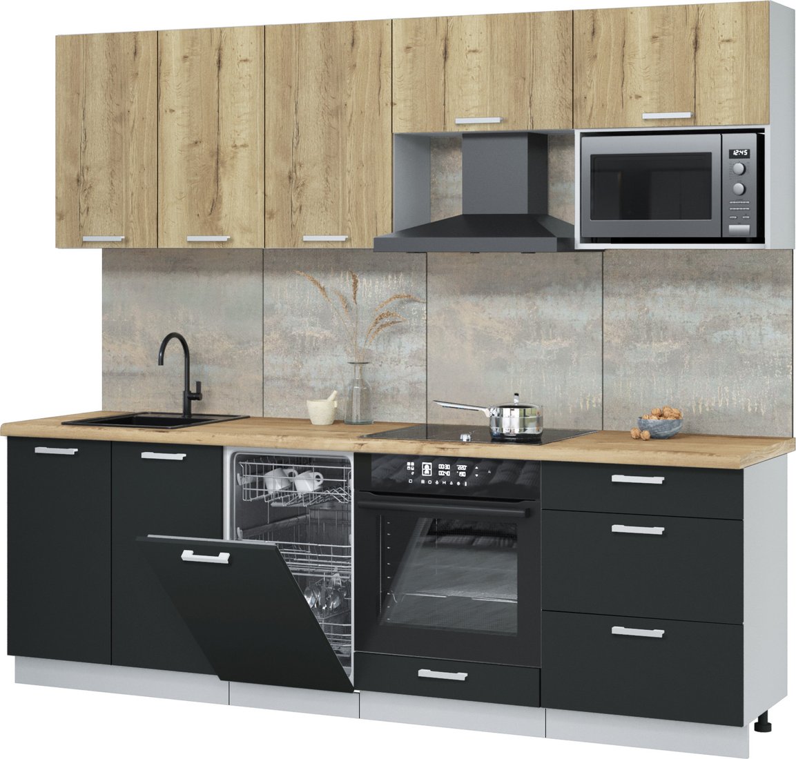 

Готовая кухня Интерлиния Мила Лайт 2.45-ПМ4 (дуб золотой/антрацит/дуб бунратти)