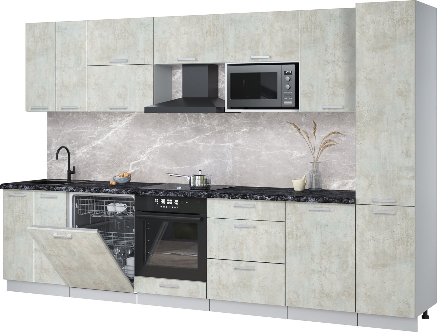 

Готовая кухня Интерлиния Мила Лайт 3.3-ПМ2 (бетон лайт/бетон лайт/кастилло темный)