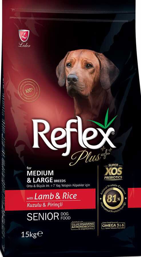 

Сухой корм для собак Reflex Plus Для старых собак средних и крупных пород с ягненком и рисом (15 кг)