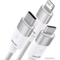 Кабель Baseus One-For-Three Fast Charging Data Cable 3.5A USB Type-A - USB Type-C/microUSB/Lightning (0.5 м, белый)