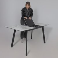 Кухонный стол Lepremo AV 1209 HPL+МДФ раздвижной 1200-1600x800 (виктори натуральный/черный)