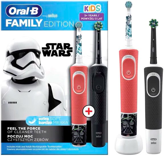 

Комплект зубных щеток Oral-B Vitality Pro Cross Action + Vitality D100 Kids Star Wars (2 шт, черный/красный)