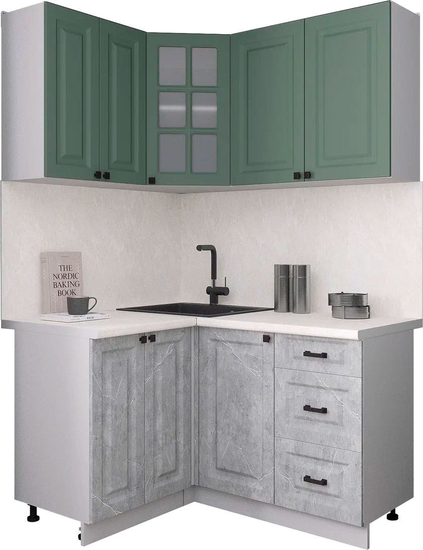 

Готовая кухня Интерлиния Мила Деко 1.2x1.4 (керамика/мята/опал светлый)