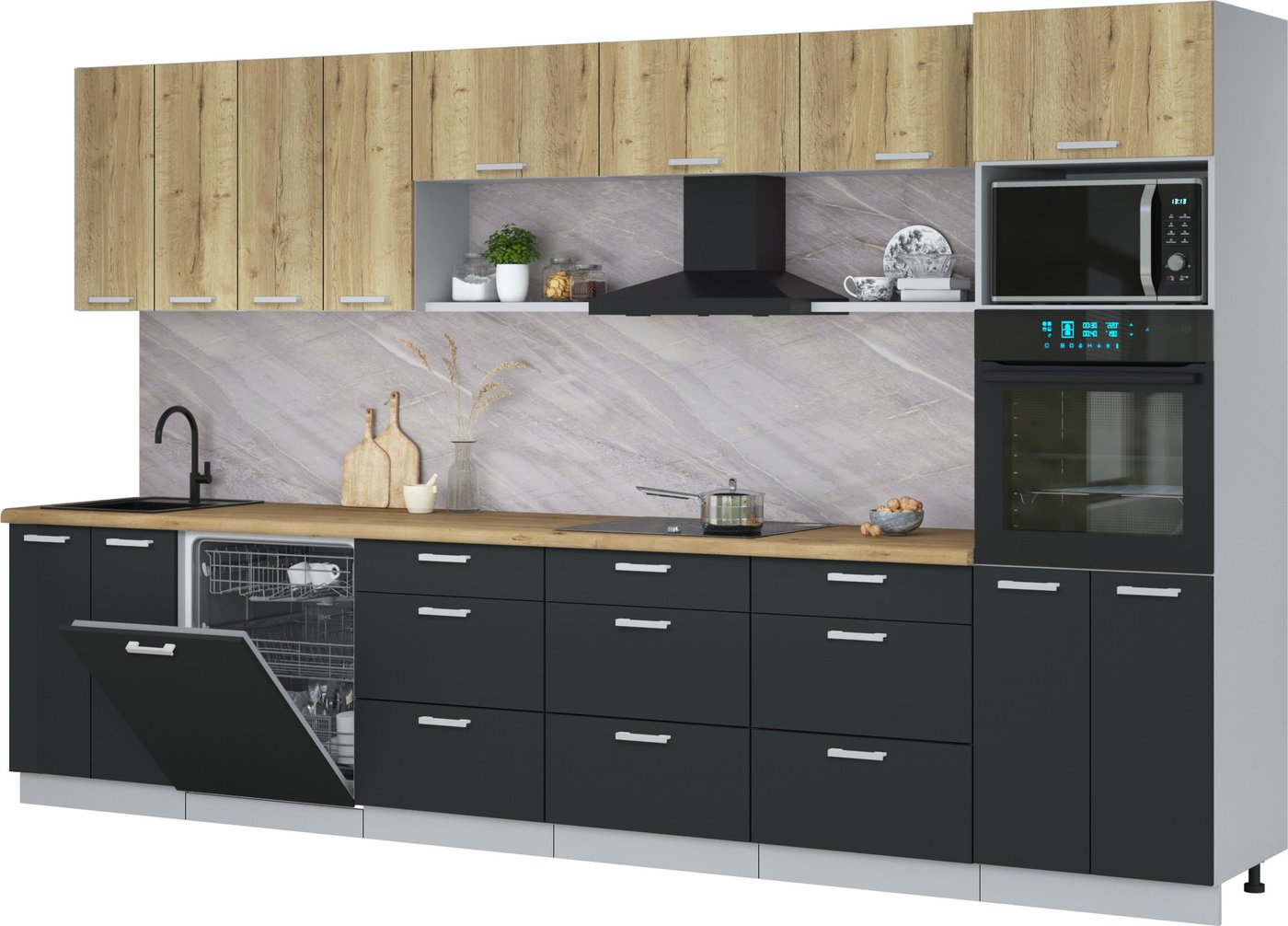 

Готовая кухня Интерлиния Мила Лайт 3.6-ПМ1-2 (дуб золотой/антрацит/дуб бунратти)