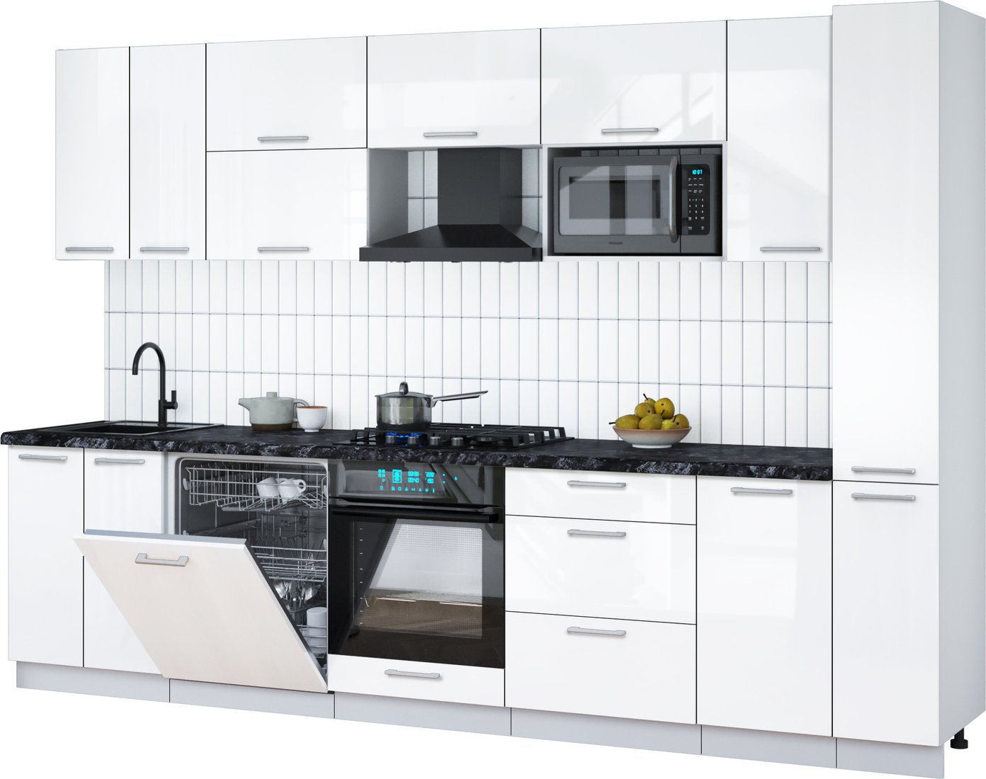 

Готовая кухня Интерлиния Мила Gloss 3.1-ПМ2 (белый глянец/белый глянец/кастилло темный)