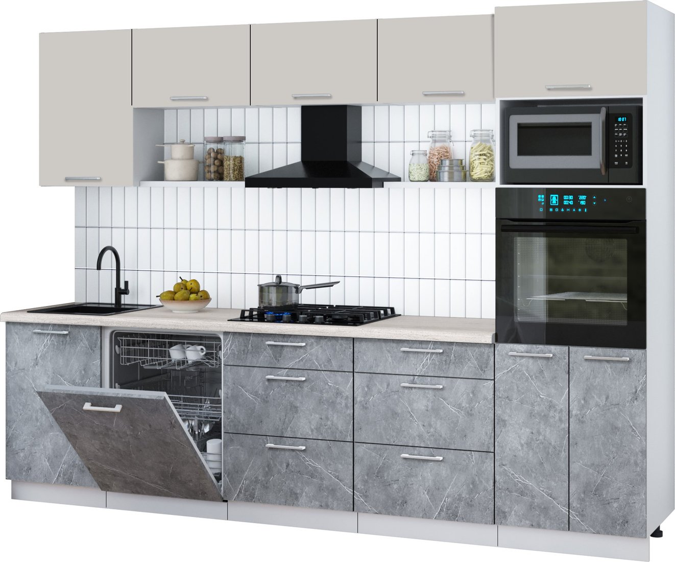 

Готовая кухня Интерлиния Мила Gloss 2.9-ПМ1 (керамика/кашемир/травертин серый)