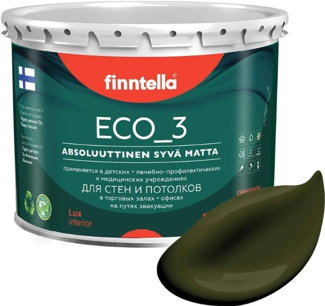 

Краска Finntella Eco 3 Wash and Clean Kombu F-08-1-3-LG72 2.7 л (буро-зеленый)