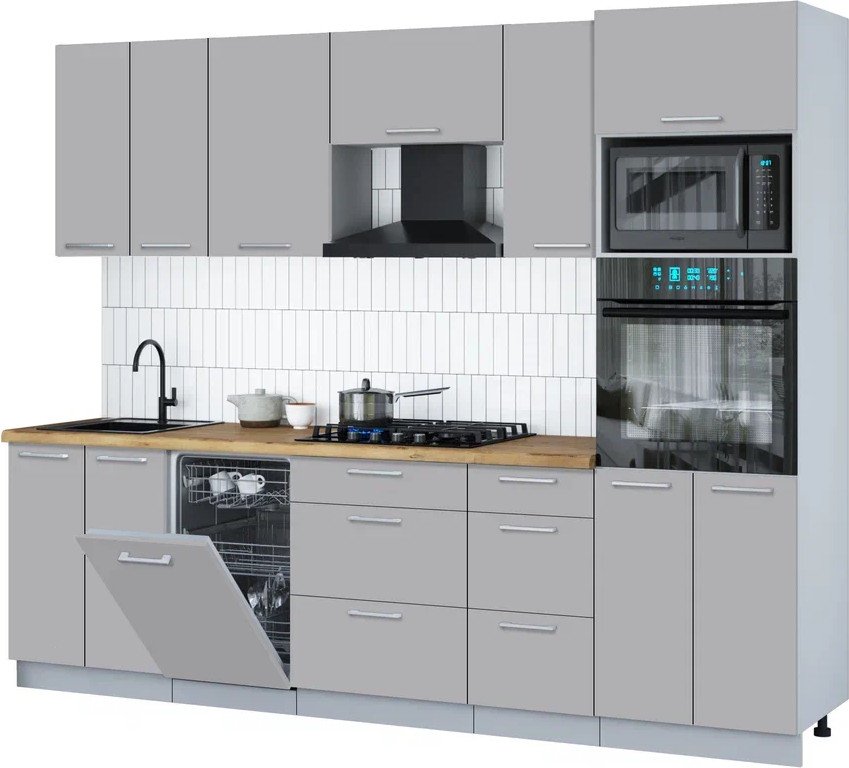 

Готовая кухня Интерлиния Мила Gloss 2.65-ПМ3 (грей/грей/дуб бунратти)