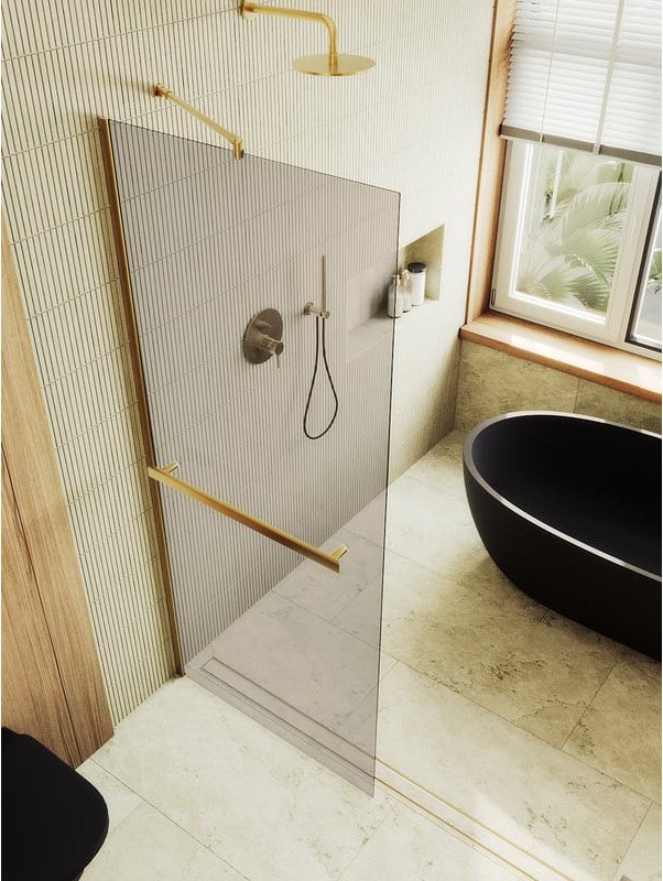 

Душевая стенка MaybahGlass 89x195 MGD-733-3ш (бронзовое стекло/золотой)