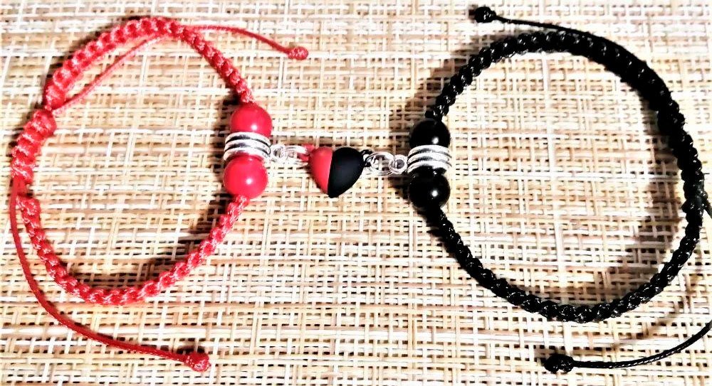 

Браслет Handmade ИП Егорова Парные Браслеты-обереги Агат черный и Нефрит красный, 8мм
