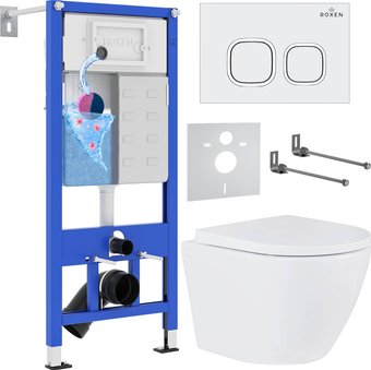 Унитаз подвесной Roxen Antares в комплекте с инсталляцией StounFix Dual Fresh 6 в 1 533876 (кнопка: белый глянец)