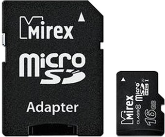 Карта памяти Mirex microSDHC UHS-I (Class 10) 16GB + адаптер [13613-ADSUHS16]
