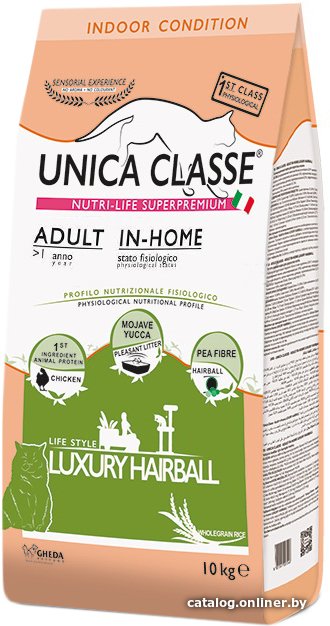 Сухой корм для кошек Unica Classe Indoor Condition Adult In-Home Luxury Hairball Chicken 10 кг