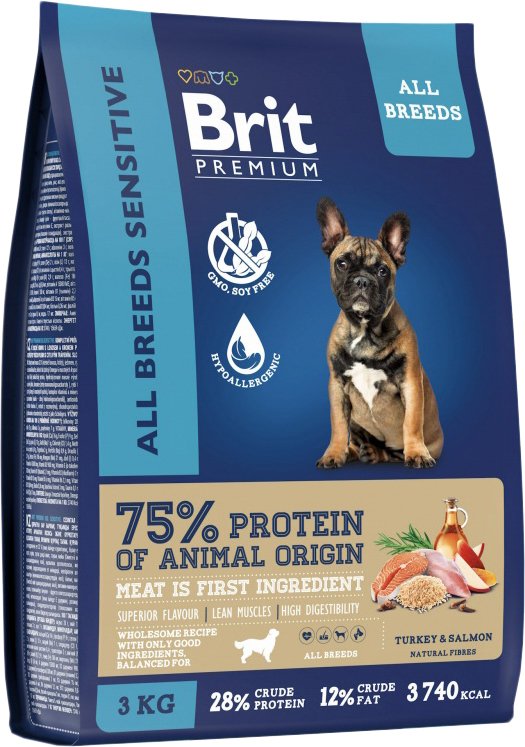 

Сухой корм для собак Brit Premium Dog Sensitive с лососем и индейкой 3 кг