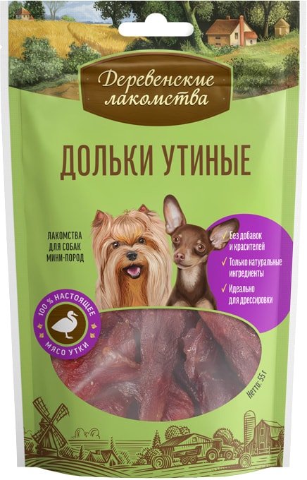 

Лакомство для собак Деревенские лакомства Дольки утиные для мини-пород 55 г
