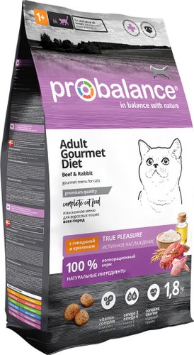 Probalance Gourmet diet Корм сухой для кошек с говядиной и кроликом 1.8 кг