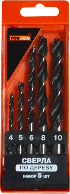 

Набор сверл Yourtools по дереву 4/5/6/8/10 мм